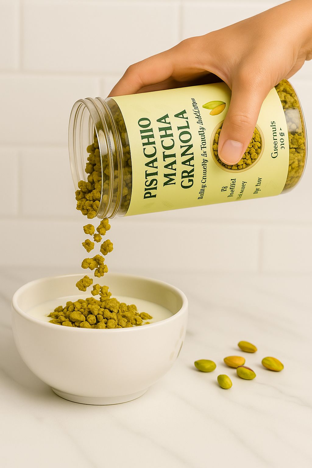 جرانولا الفستق والماتشا